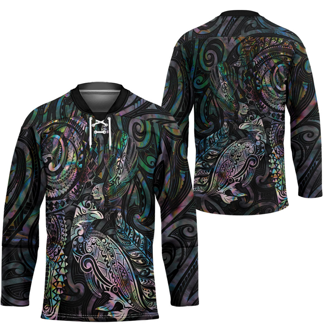 Aotearoa Moko Tribal Tattoo Hockey Jersey New Zealand Maori Penguin and Fantail Paua Shell Style LT03 - Polynesian Pride