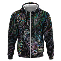 Aotearoa Moko Tribal Tattoo Hoodie New Zealand Maori Penguin and Fantail Paua Shell Style LT03 Zip Hoodie Multicolor - Polynesian Pride