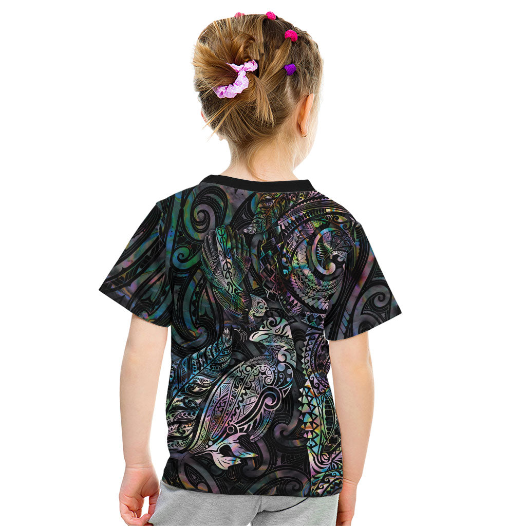 Aotearoa Moko Tribal Tattoo Kid T Shirt New Zealand Maori Penguin and Fantail Paua Shell Style LT03 - Polynesian Pride