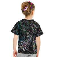 Aotearoa Moko Tribal Tattoo Kid T Shirt New Zealand Maori Penguin and Fantail Paua Shell Style LT03 - Polynesian Pride