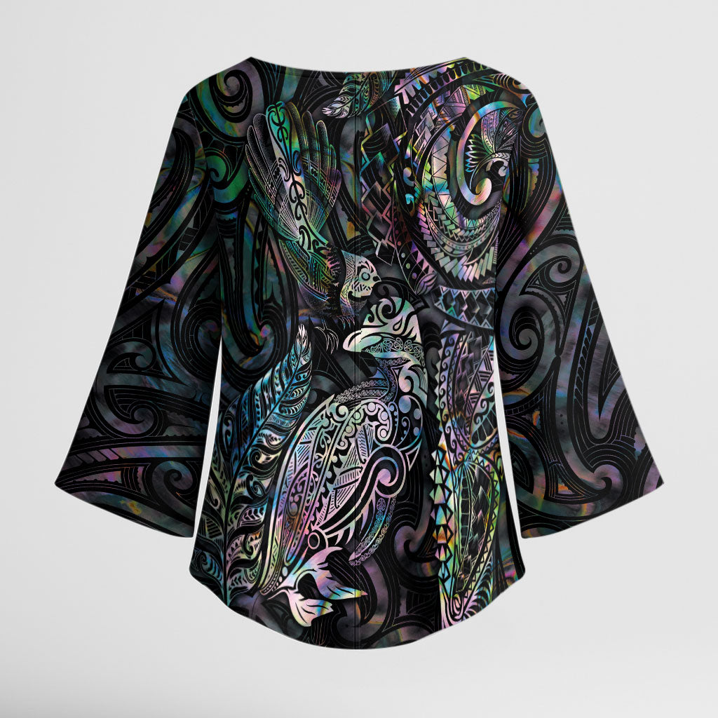 Aotearoa Moko Tribal Tattoo Kimono Sleeve Blouse New Zealand Maori Penguin and Fantail Paua Shell Style LT03 - Polynesian Pride