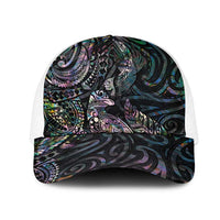 Aotearoa Moko Tribal Tattoo Mesh Trucker Cap New Zealand Maori Penguin and Fantail Paua Shell Style LT03 One Size White Multicolor - Polynesian Pride