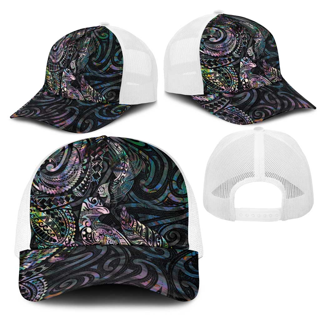 Aotearoa Moko Tribal Tattoo Mesh Trucker Cap New Zealand Maori Penguin and Fantail Paua Shell Style LT03 - Polynesian Pride