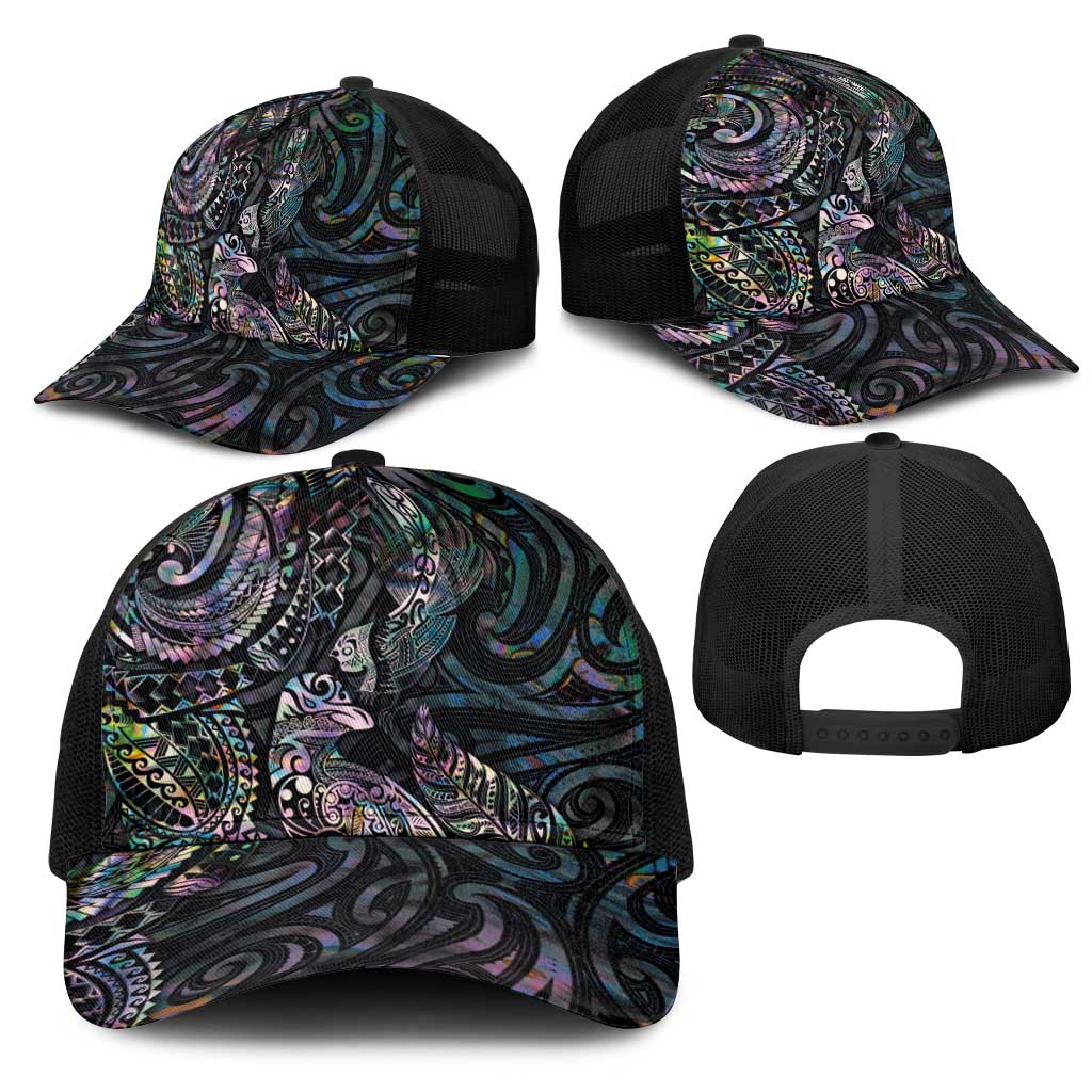 Aotearoa Moko Tribal Tattoo Mesh Trucker Cap New Zealand Maori Penguin and Fantail Paua Shell Style LT03 - Polynesian Pride
