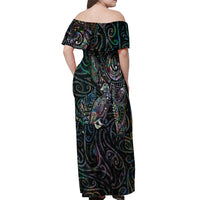Aotearoa Moko Tribal Tattoo Off Shoulder Maxi Dress New Zealand Maori Penguin and Fantail Paua Shell Style LT03 - Polynesian Pride