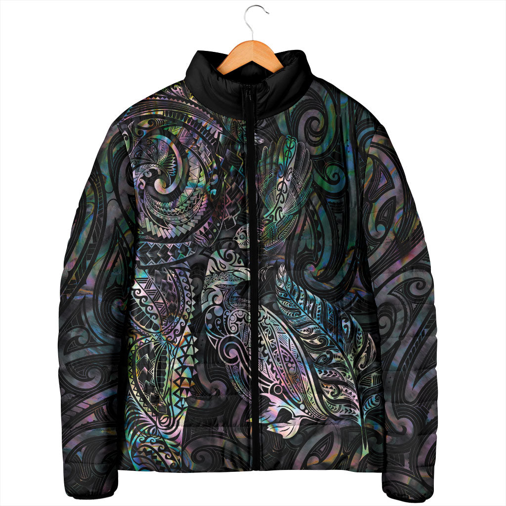 Aotearoa Moko Tribal Tattoo Padded Jacket New Zealand Maori Penguin and Fantail Paua Shell Style LT03 - Polynesian Pride
