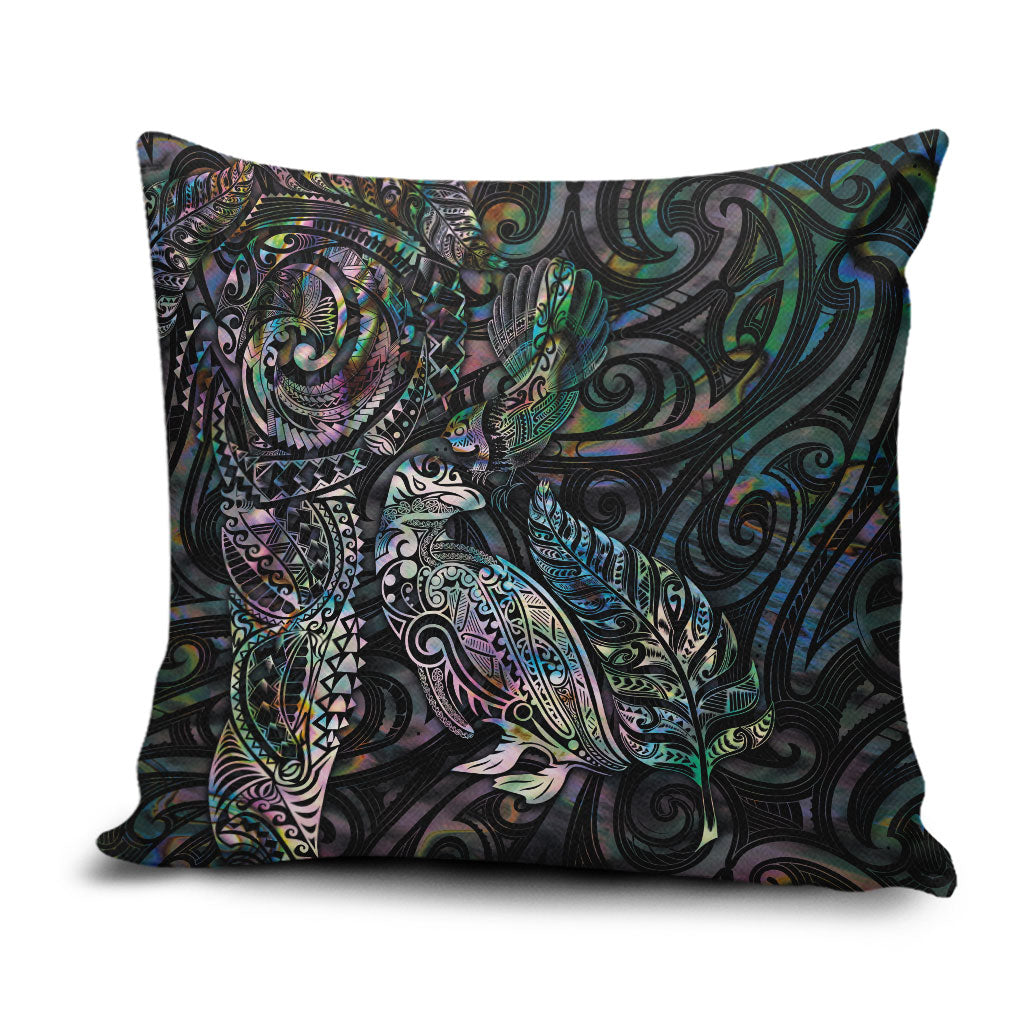 Aotearoa Moko Tribal Tattoo Pillow Cover New Zealand Maori Penguin and Fantail Paua Shell Style LT03 Multicolor - Polynesian Pride