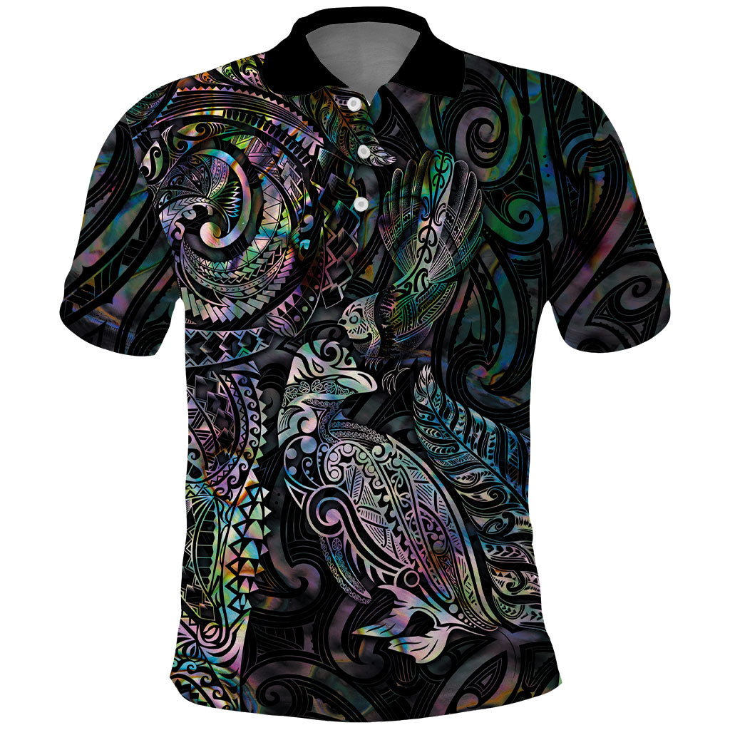 Aotearoa Moko Tribal Tattoo Polo Shirt New Zealand Maori Penguin and Fantail Paua Shell Style LT03 Multicolor - Polynesian Pride