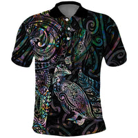 Aotearoa Moko Tribal Tattoo Polo Shirt New Zealand Maori Penguin and Fantail Paua Shell Style LT03 Multicolor - Polynesian Pride