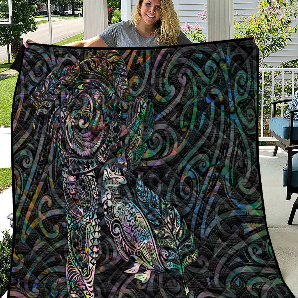 Aotearoa Moko Tribal Tattoo Quilt New Zealand Maori Penguin and Fantail Paua Shell Style