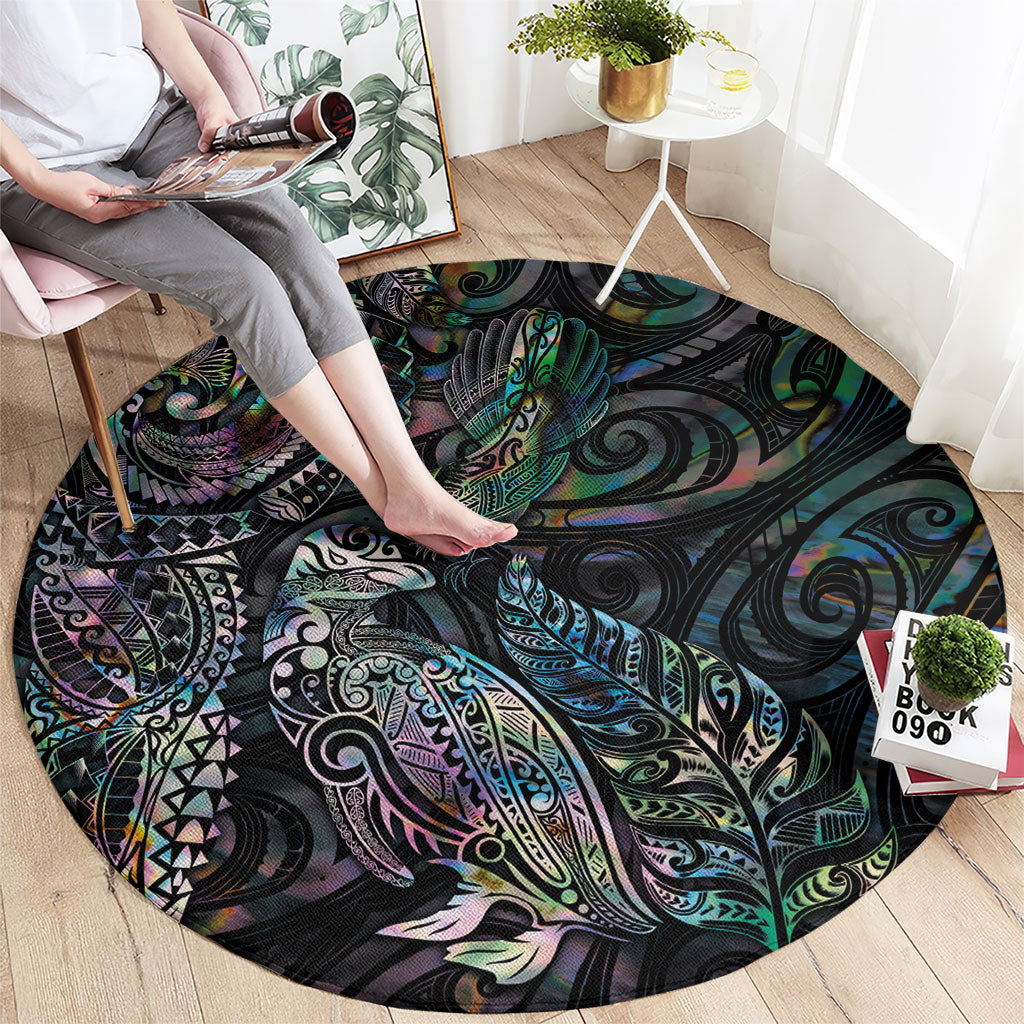 Aotearoa Moko Tribal Tattoo Round Carpet New Zealand Maori Penguin and Fantail Paua Shell Style LT03 - Polynesian Pride