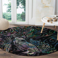 Aotearoa Moko Tribal Tattoo Round Carpet New Zealand Maori Penguin and Fantail Paua Shell Style LT03 - Polynesian Pride