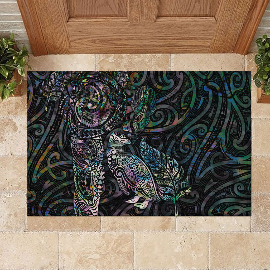 Aotearoa Moko Tribal Tattoo Rubber Doormat New Zealand Maori Penguin and Fantail Paua Shell Style LT03 Multicolor - Polynesian Pride