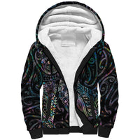 Aotearoa Moko Tribal Tattoo Sherpa Hoodie New Zealand Maori Penguin and Fantail Paua Shell Style