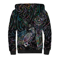Aotearoa Moko Tribal Tattoo Sherpa Hoodie New Zealand Maori Penguin and Fantail Paua Shell Style