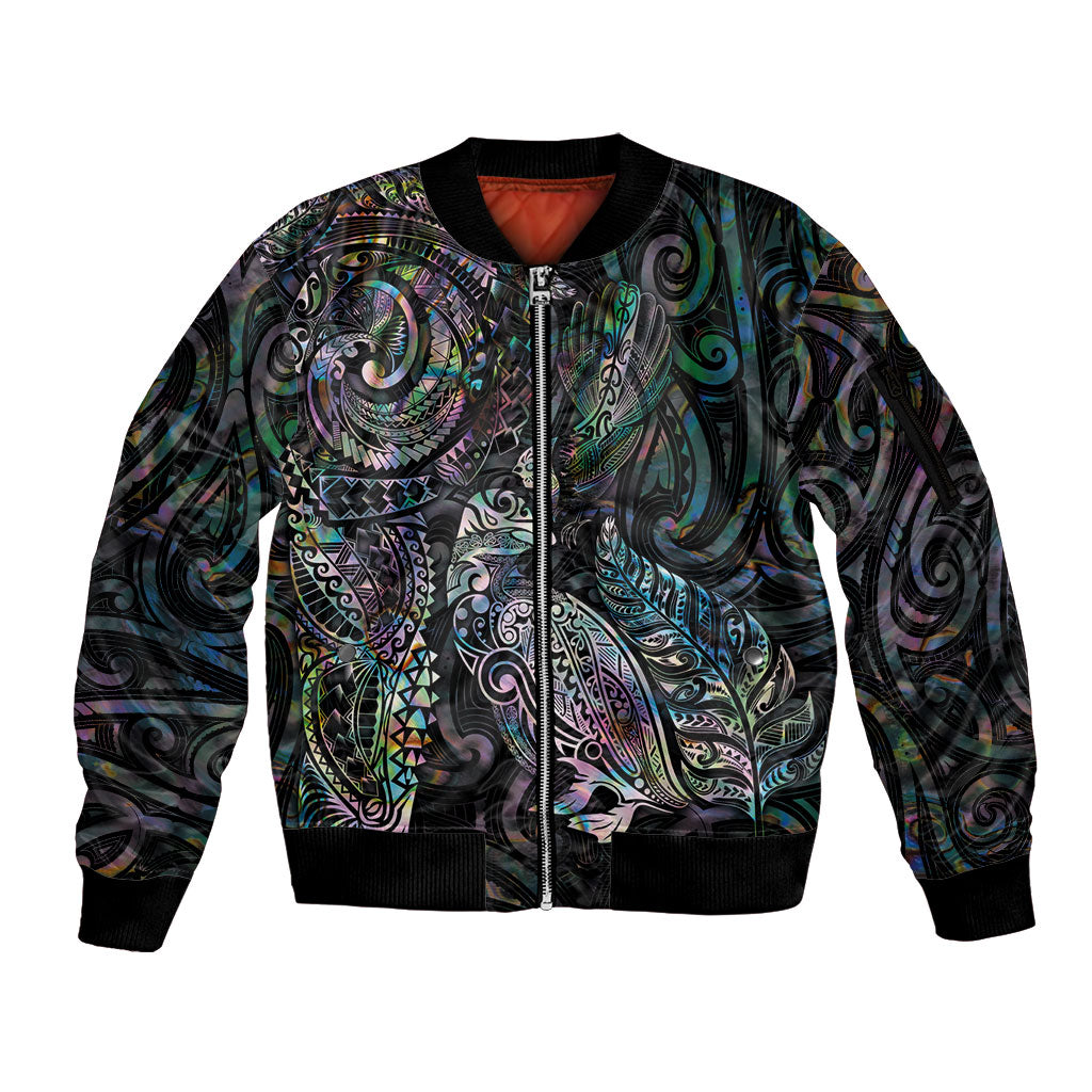 Aotearoa Moko Tribal Tattoo Sleeve Zip Bomber Jacket New Zealand Maori Penguin and Fantail Paua Shell Style LT03 Unisex Multicolor - Polynesian Pride