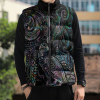 Aotearoa Moko Tribal Tattoo Sleeveless Puffer Jacket New Zealand Maori Penguin and Fantail Paua Shell Style LT03 - Polynesian Pride