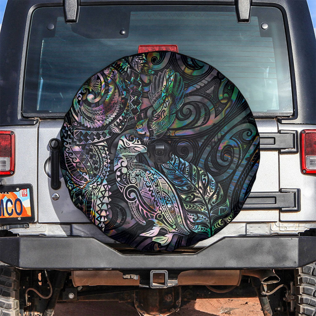Aotearoa Moko Tribal Tattoo Spare Tire Cover New Zealand Maori Penguin and Fantail Paua Shell Style LT03 Multicolor - Polynesian Pride