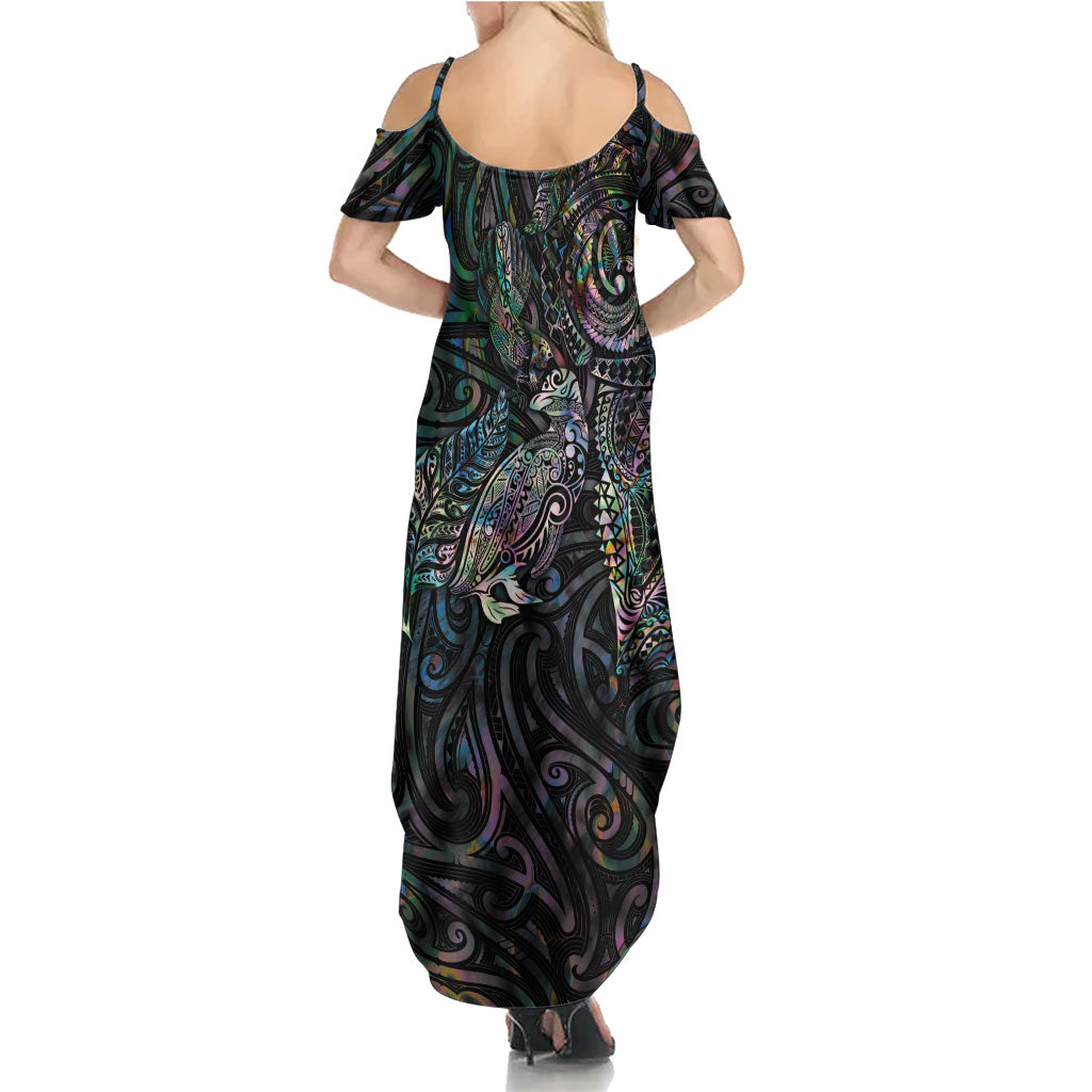 Aotearoa Moko Tribal Tattoo Summer Maxi Dress New Zealand Maori Penguin and Fantail Paua Shell Style LT03 - Polynesian Pride