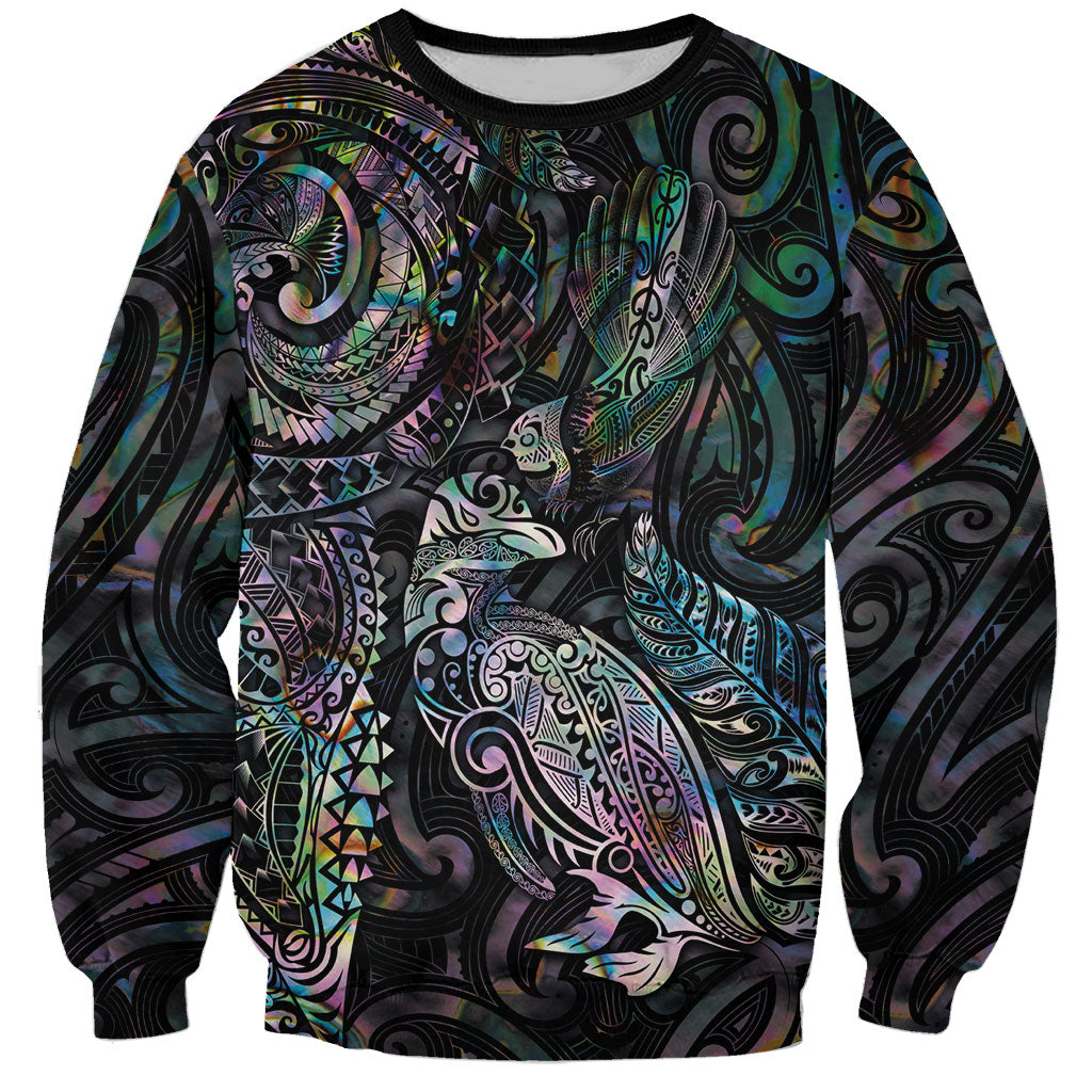 Aotearoa Moko Tribal Tattoo Sweatshirt New Zealand Maori Penguin and Fantail Paua Shell Style LT03 Unisex Multicolor - Polynesian Pride