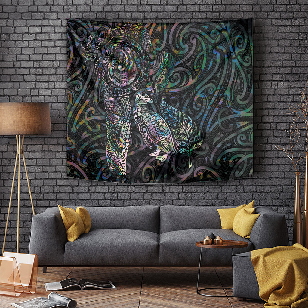 Aotearoa Moko Tribal Tattoo Tapestry New Zealand Maori Penguin and Fantail Paua Shell Style