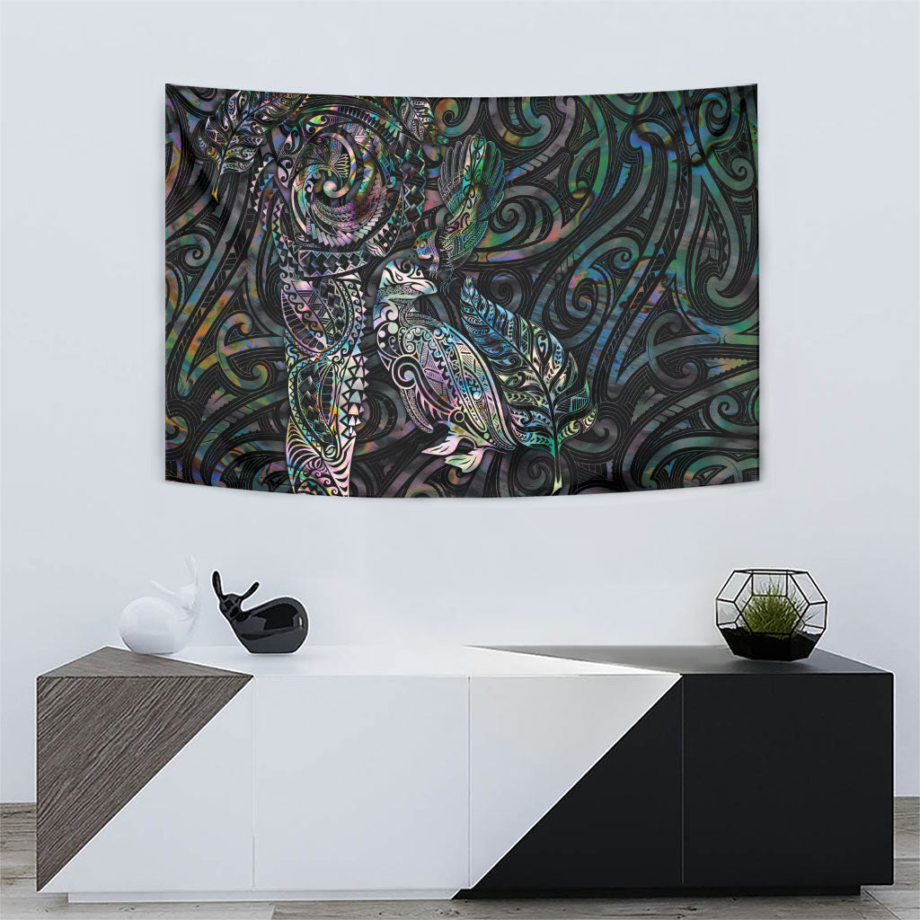 Aotearoa Moko Tribal Tattoo Tapestry New Zealand Maori Penguin and Fantail Paua Shell Style LT03 - Polynesian Pride