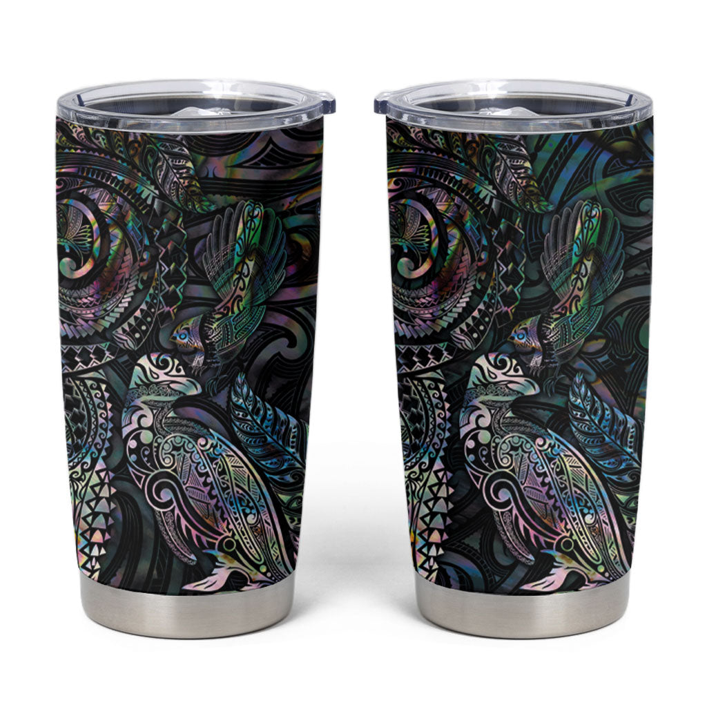 Aotearoa Moko Tribal Tattoo Tumbler Cup New Zealand Maori Penguin and Fantail Paua Shell Style