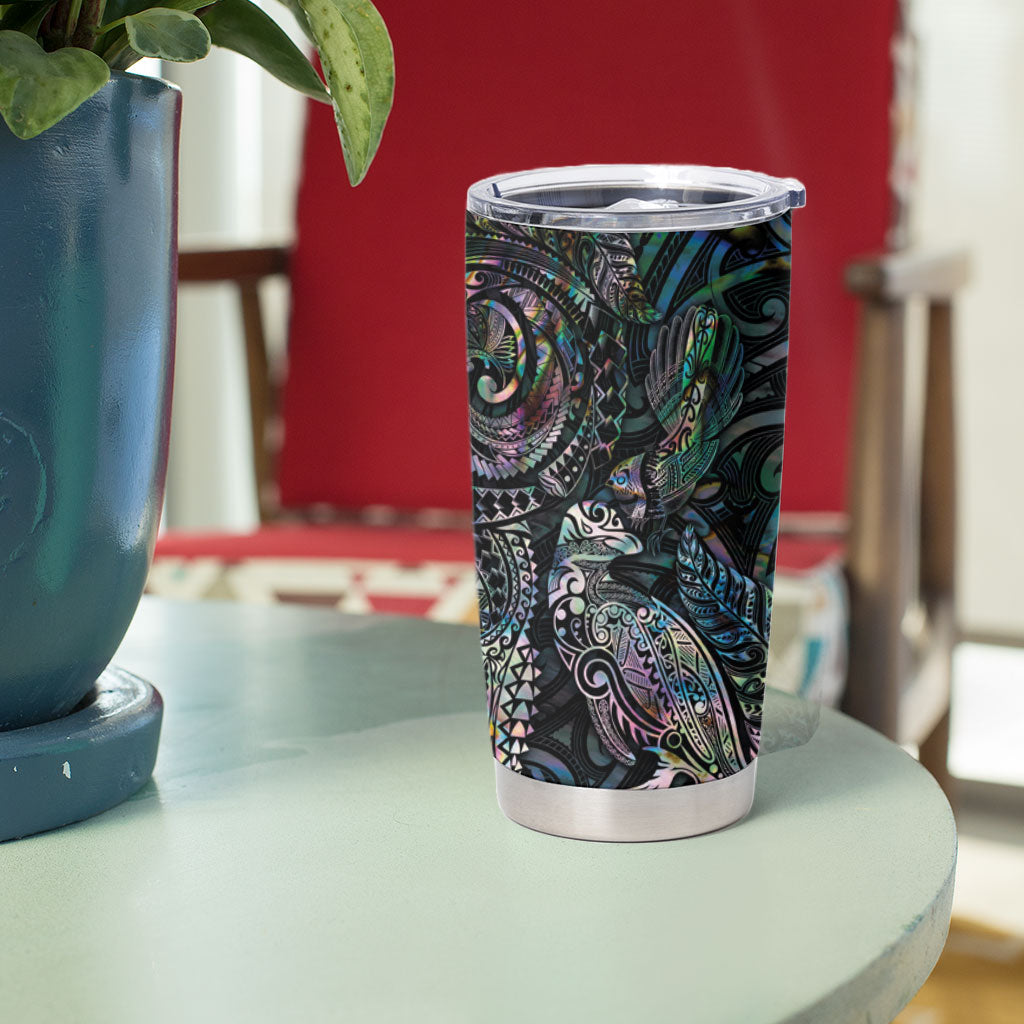 Aotearoa Moko Tribal Tattoo Tumbler Cup New Zealand Maori Penguin and Fantail Paua Shell Style LT03 - Polynesian Pride