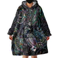 Aotearoa Moko Tribal Tattoo Wearable Blanket Hoodie New Zealand Maori Penguin and Fantail Paua Shell Style