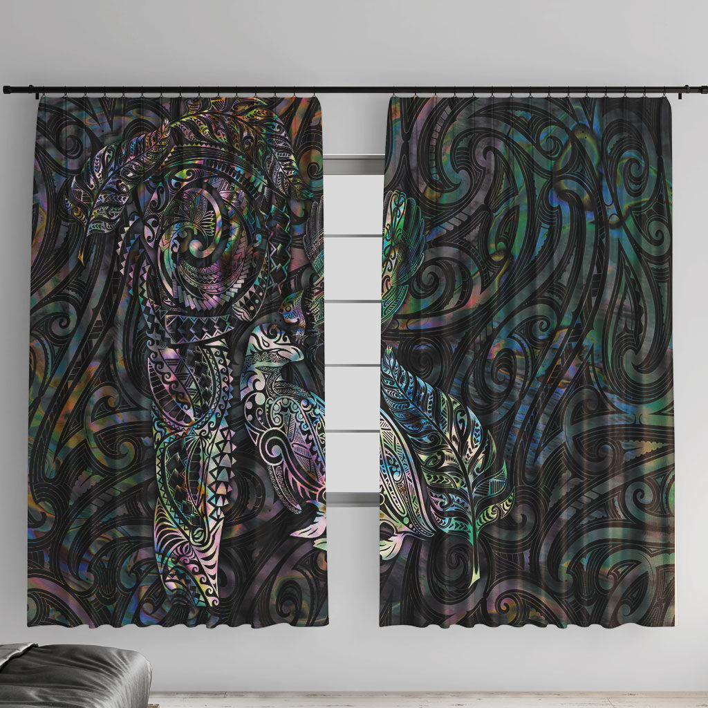 Aotearoa Moko Tribal Tattoo Window Curtain New Zealand Maori Penguin and Fantail Paua Shell Style LT03 With Hooks Multicolor - Polynesian Pride