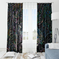 Aotearoa Moko Tribal Tattoo Window Curtain New Zealand Maori Penguin and Fantail Paua Shell Style LT03 - Polynesian Pride