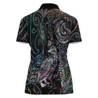 Aotearoa Moko Tribal Tattoo Women Polo Shirt New Zealand Maori Penguin and Fantail Paua Shell Style LT03 - Polynesian Pride