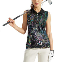 Aotearoa Moko Tribal Tattoo Women Sleeveless Polo Shirt New Zealand Maori Penguin and Fantail Paua Shell Style LT03 - Polynesian Pride
