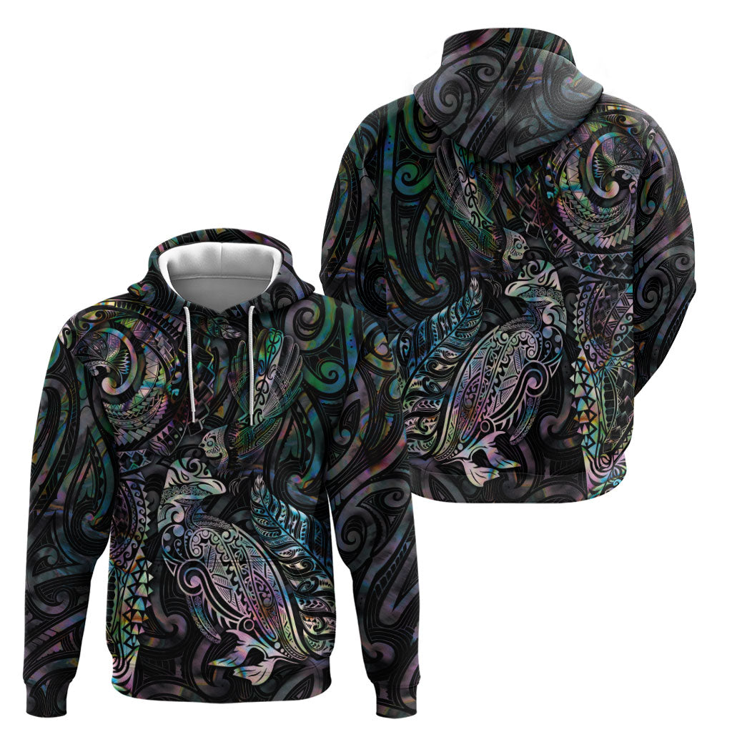 Aotearoa Moko Tribal Tattoo Zip Hoodie New Zealand Maori Penguin and Fantail Paua Shell Style LT03 - Polynesian Pride