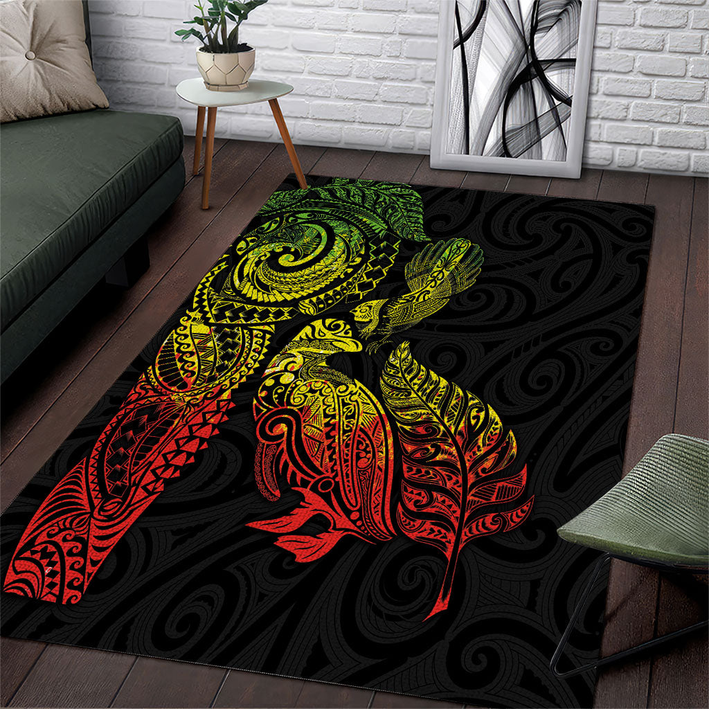 Aotearoa Moko Tribal Tattoo Area Rug New Zealand Maori Penguin and Fantail Reggae Style