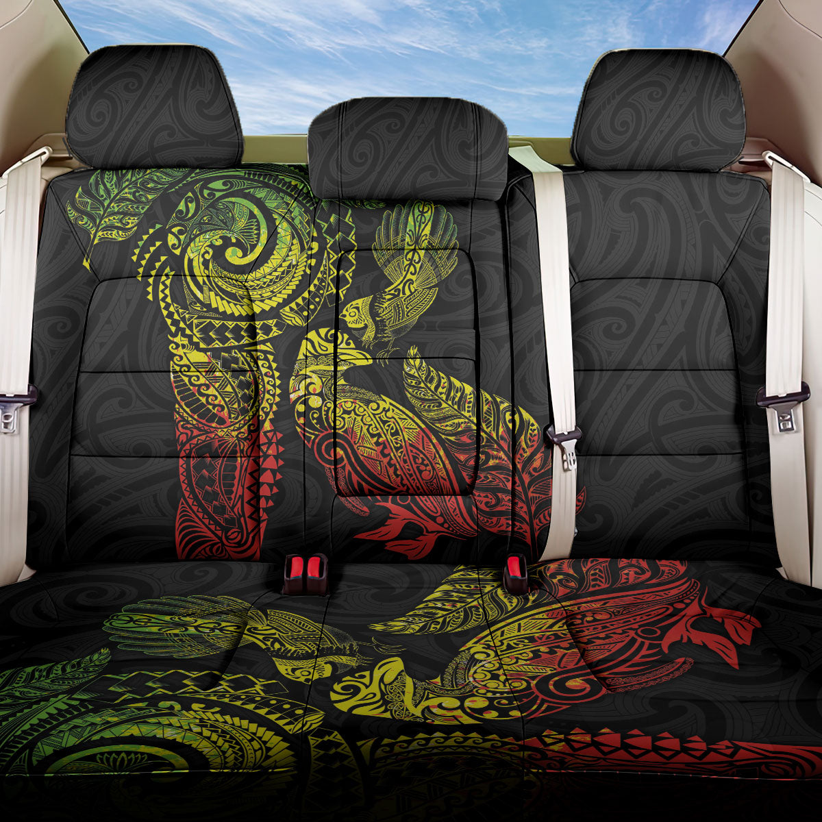 Aotearoa Moko Tribal Tattoo Back Car Seat Cover New Zealand Maori Penguin and Fantail Reggae Style