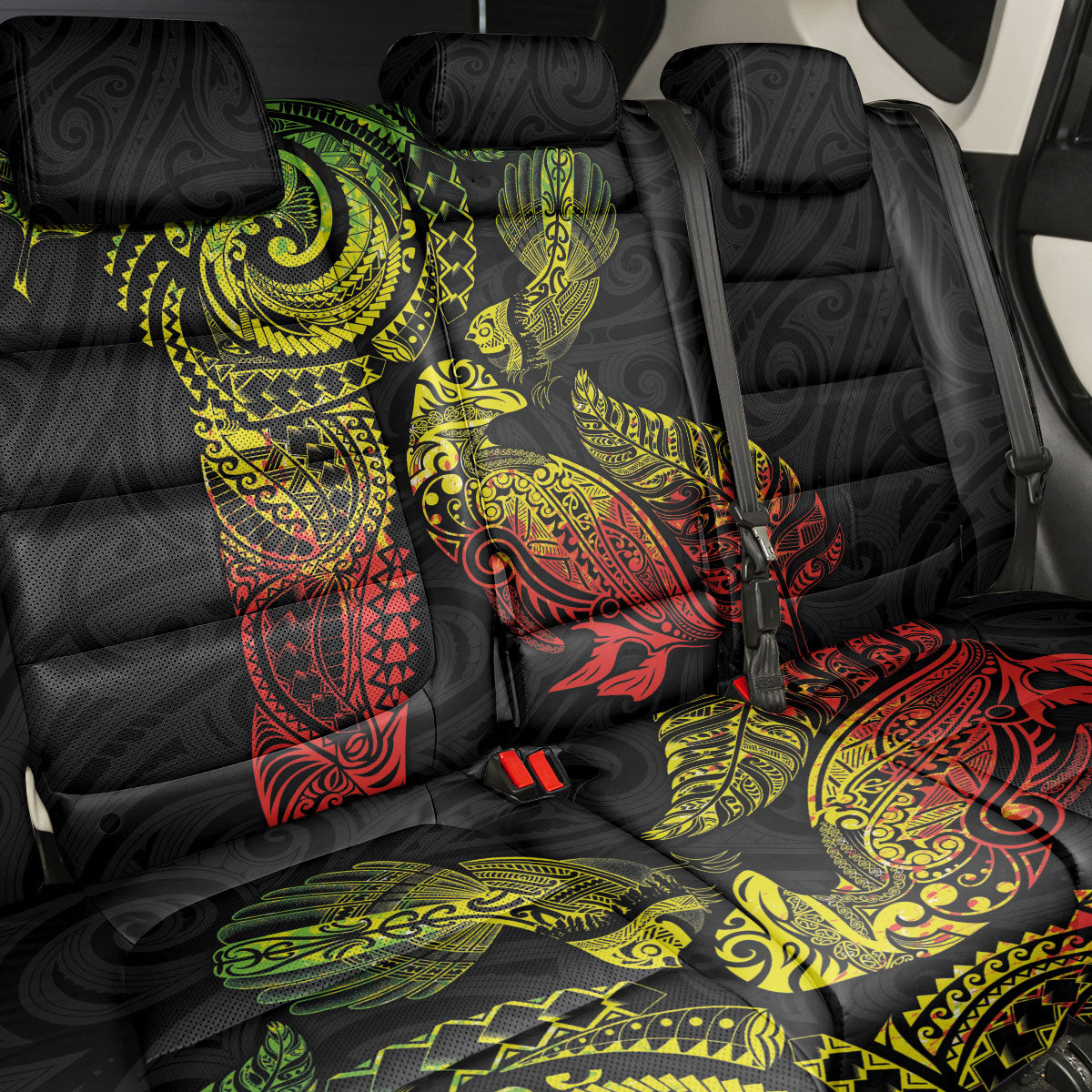 Aotearoa Moko Tribal Tattoo Back Car Seat Cover New Zealand Maori Penguin and Fantail Reggae Style LT03 - Polynesian Pride