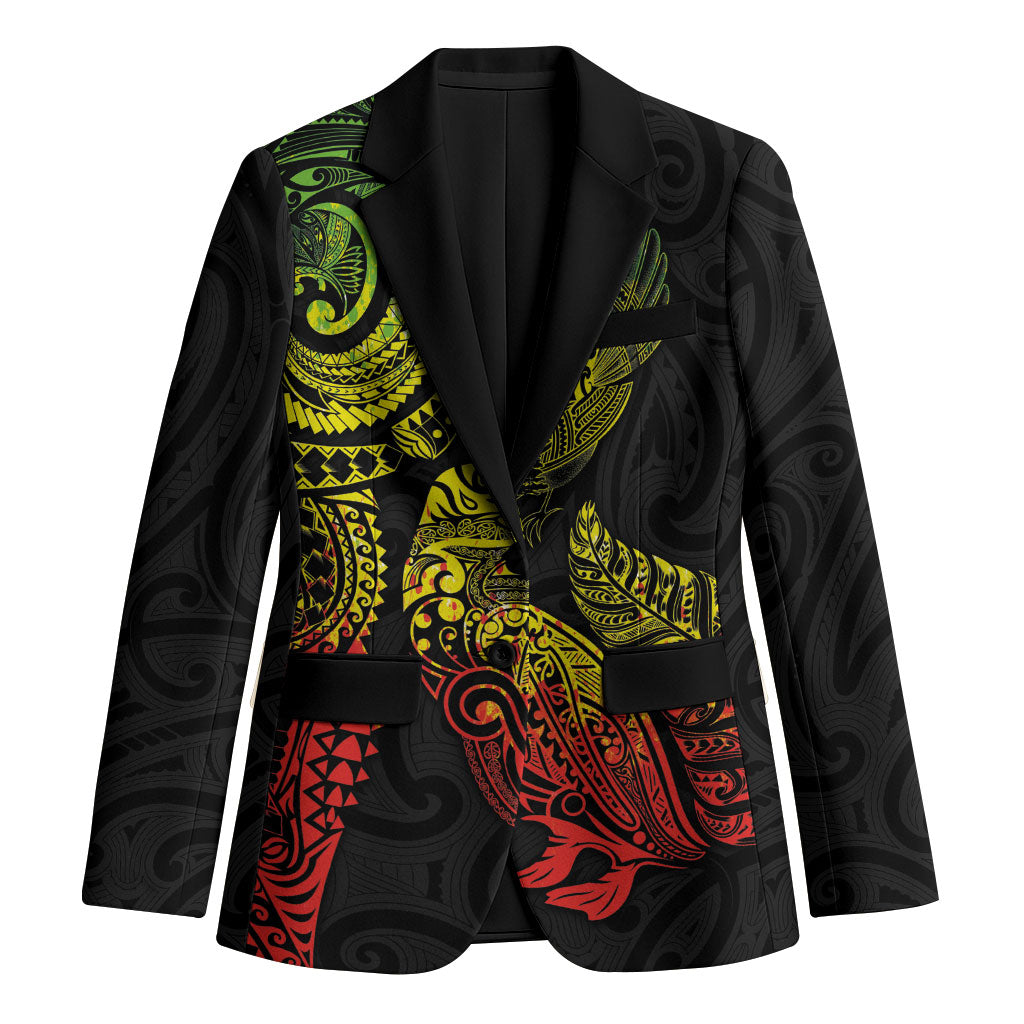 Aotearoa Moko Tribal Tattoo Blazer New Zealand Maori Penguin and Fantail Reggae Style