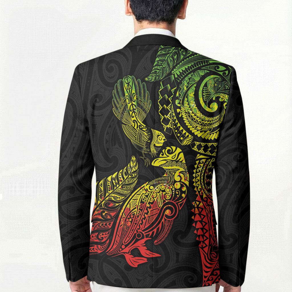 Aotearoa Moko Tribal Tattoo Blazer New Zealand Maori Penguin and Fantail Reggae Style LT03 - Polynesian Pride
