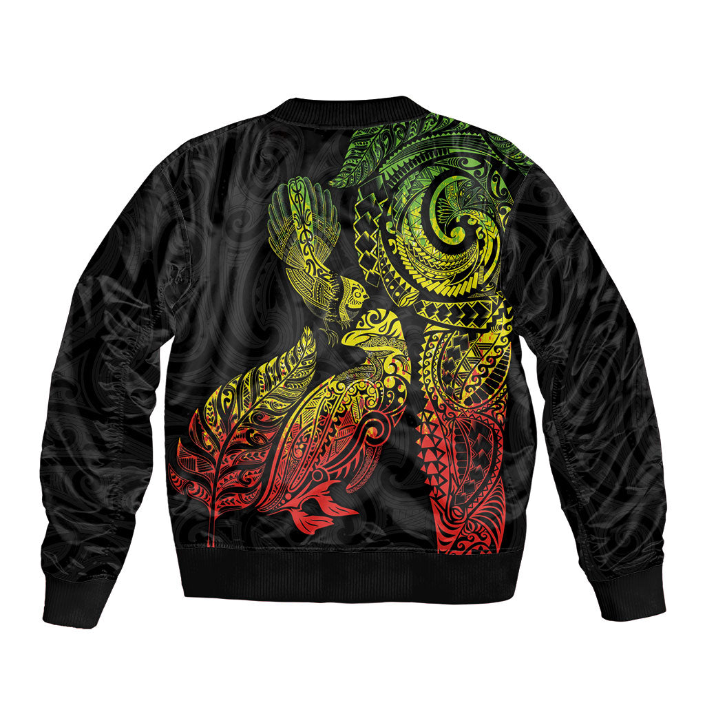 Aotearoa Moko Tribal Tattoo Bomber Jacket New Zealand Maori Penguin and Fantail Reggae Style LT03 - Polynesian Pride