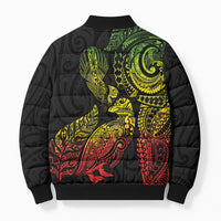 Aotearoa Moko Tribal Tattoo Bomber Puffer Jacket New Zealand Maori Penguin and Fantail Reggae Style LT03 - Polynesian Pride