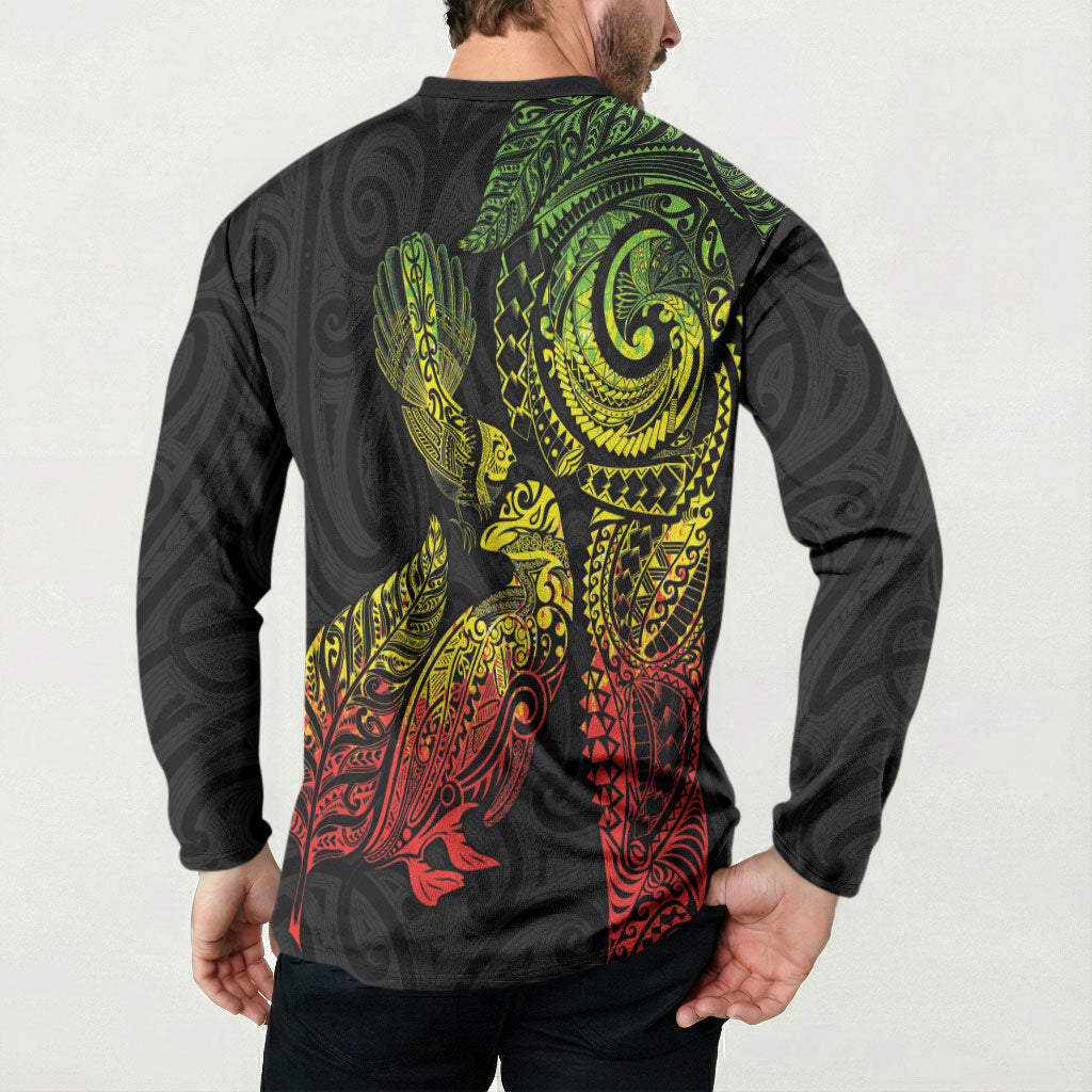 Aotearoa Moko Tribal Tattoo Button Sweatshirt New Zealand Maori Penguin and Fantail Reggae Style