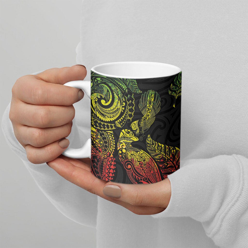 Aotearoa Moko Tribal Tattoo Ceramic Mug New Zealand Maori Penguin and Fantail Reggae Style