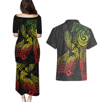 Aotearoa Moko Tribal Tattoo Couples Matching Puletasi and Hawaiian Shirt New Zealand Maori Penguin and Fantail Reggae Style LT03 - Polynesian Pride
