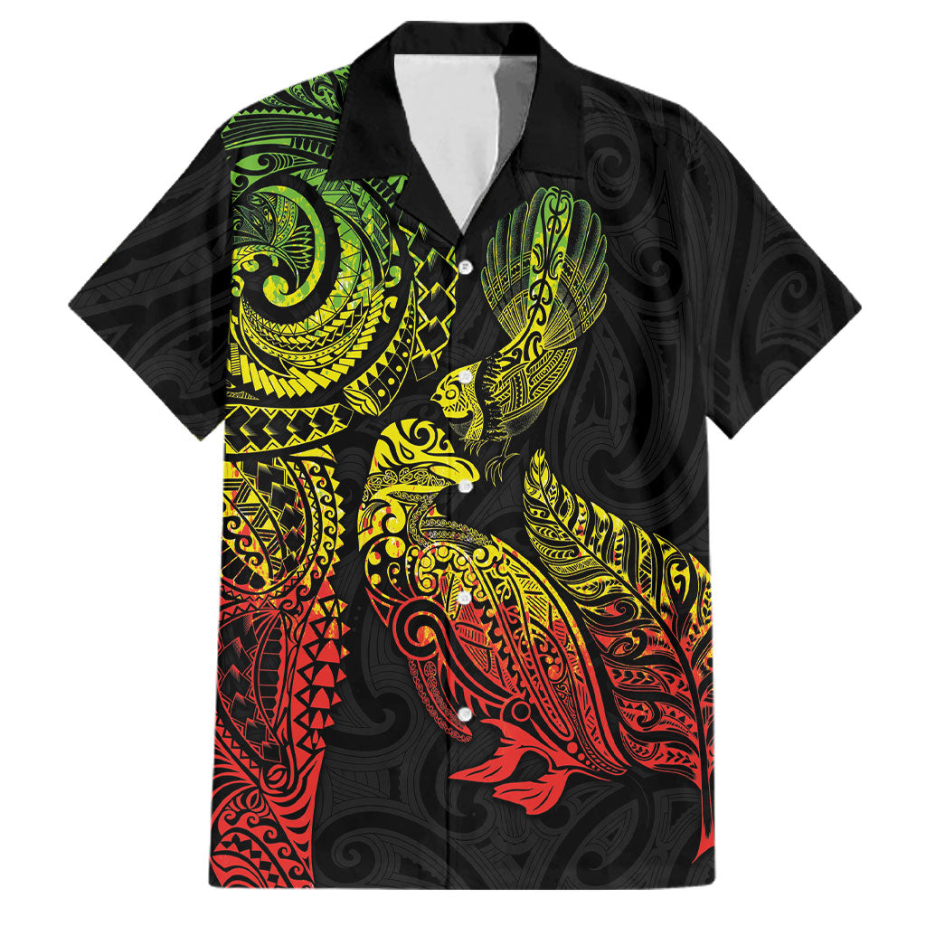 Aotearoa Moko Tribal Tattoo Family Matching Mermaid Dress and Hawaiian Shirt New Zealand Maori Penguin and Fantail Reggae Style LT03 Dad's Shirt - Short Sleeve Multicolor - Polynesian Pride