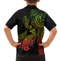 Aotearoa Moko Tribal Tattoo Family Matching Off The Shoulder Long Sleeve Dress and Hawaiian Shirt New Zealand Maori Penguin and Fantail Reggae Style LT03 - Polynesian Pride