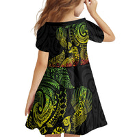 Aotearoa Moko Tribal Tattoo Family Matching Off The Shoulder Long Sleeve Dress and Hawaiian Shirt New Zealand Maori Penguin and Fantail Reggae Style LT03 - Polynesian Pride