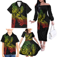 Aotearoa Moko Tribal Tattoo Family Matching Off The Shoulder Long Sleeve Dress and Hawaiian Shirt New Zealand Maori Penguin and Fantail Reggae Style LT03 - Polynesian Pride