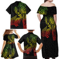 Aotearoa Moko Tribal Tattoo Family Matching Off Shoulder Maxi Dress and Hawaiian Shirt New Zealand Maori Penguin and Fantail Reggae Style LT03 - Polynesian Pride