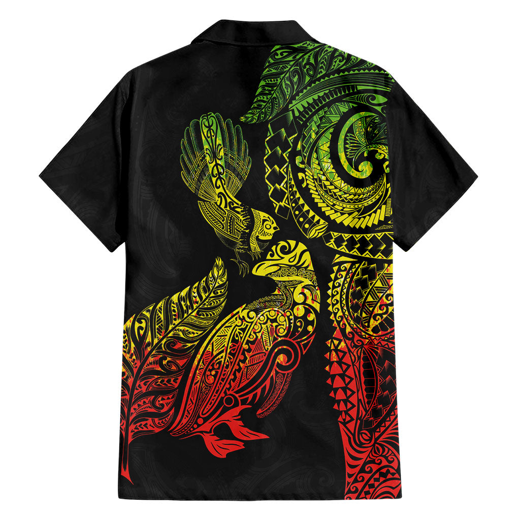 Aotearoa Moko Tribal Tattoo Family Matching Puletasi and Hawaiian Shirt New Zealand Maori Penguin and Fantail Reggae Style LT03 - Polynesian Pride